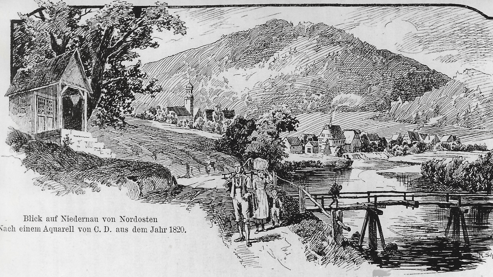 Blick auf Bad Niedernau – Aquarell um 1820 – Foto:  Archiv Arme Schulschwestern
