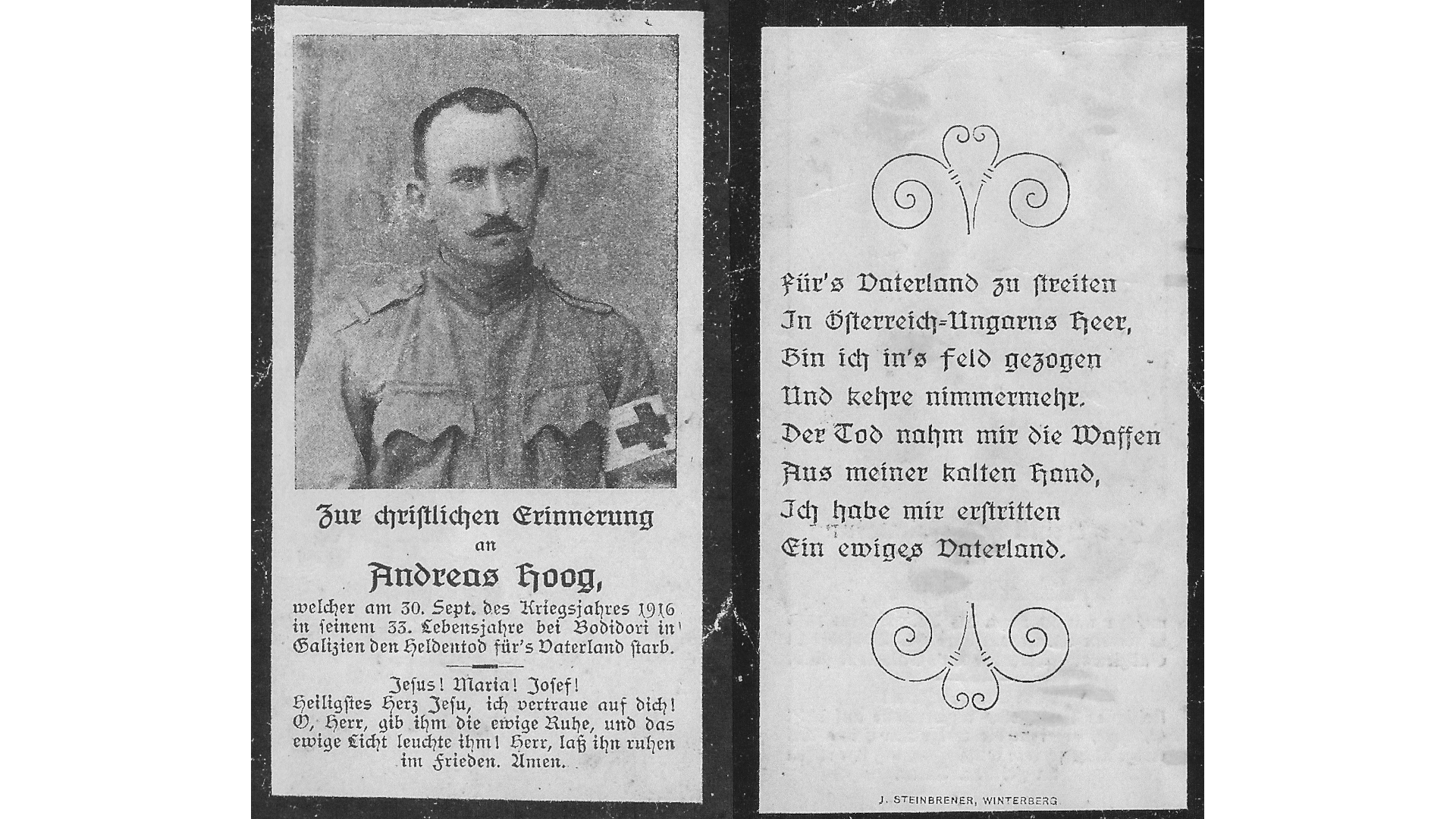 Beispiel eines Christlichen Andenkens an einen Gefallenen des Ersten Weltkrieges. Foto: Archiv Freundeskreis Filipowa